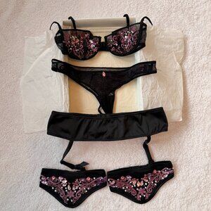 La Perla Black Label Couture Lingerie Set – Embroidered Crystal Garter – Italy